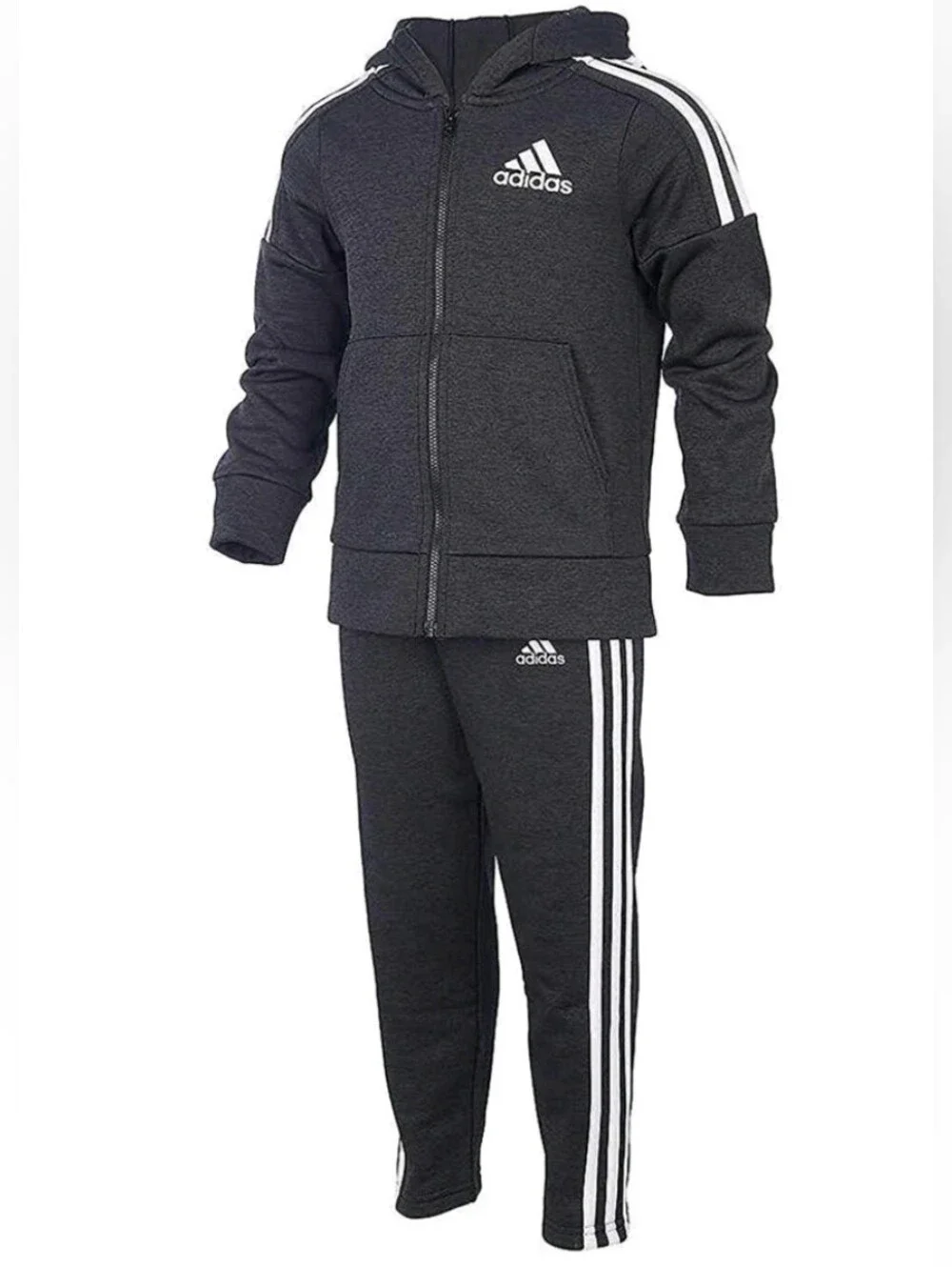 adidas Kids Charcoal Gray Jogger Sweatpants with White 3-Stripes